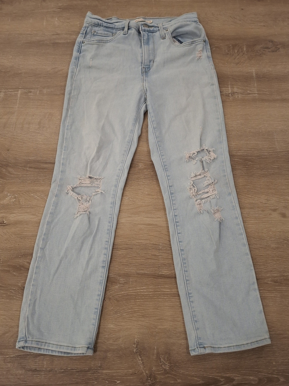 Levi's 724 High Rise Straight Crop Jeans Women's Size 27 Light Wash Distressed